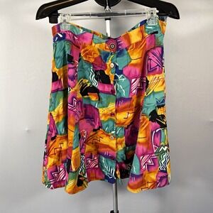 Womens Sz 22/24 Bright Abstract A-Line Skirt Button Front Resort 90s 80s Tropic
